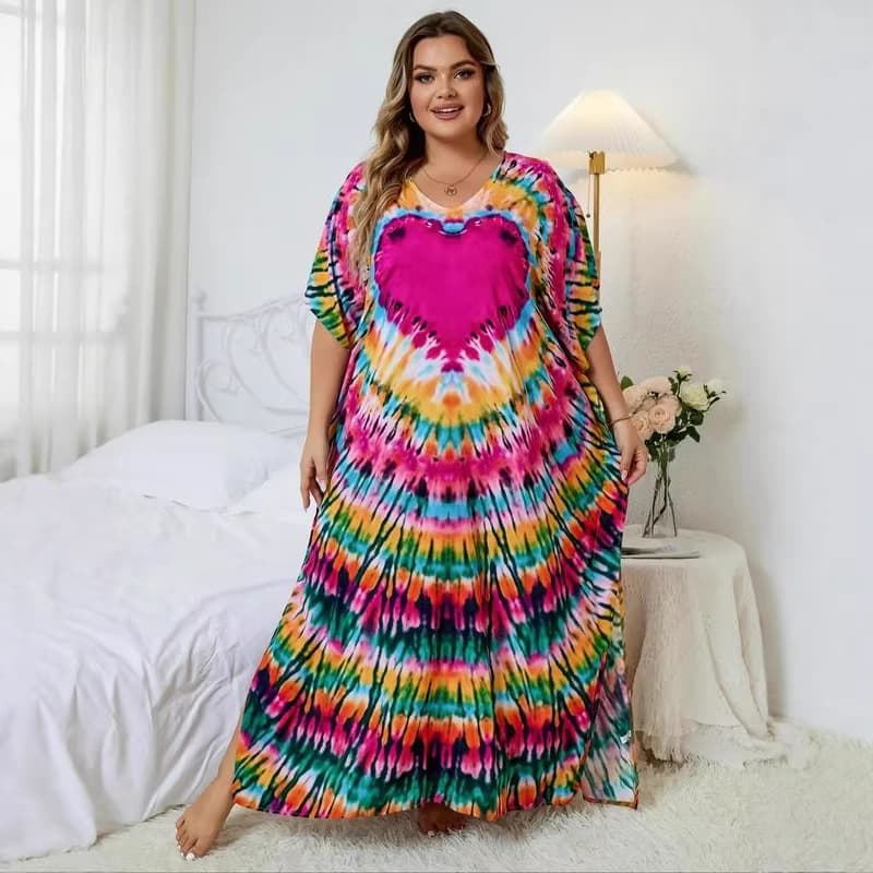 Women's Batwing Sleeve V-Neck Printed Dress, Bohemian Style Casual Half-Sleeve Maxi Dress for Daily and Vacation Wear