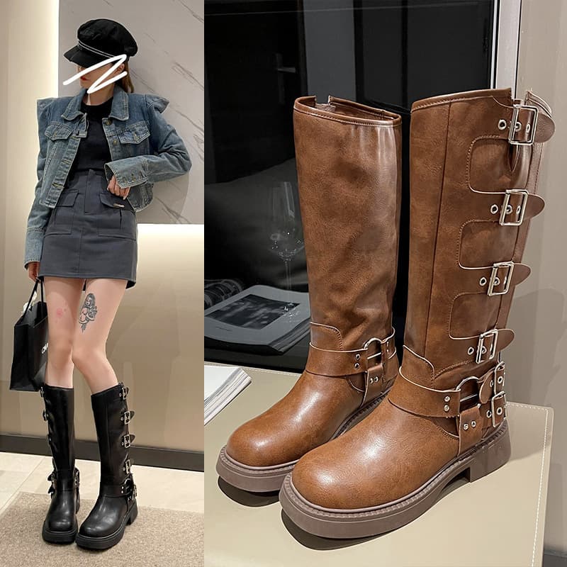 Western Cowboy Boots Vintage Brown Tall Boots Maillard Style Women's Summer Thin Thick Sole High Top Riding Boots