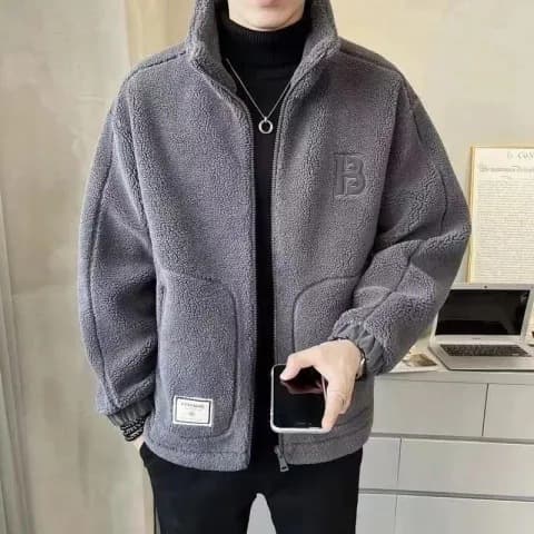 Men's Thickened Fleece Lined Lamb Velvet Work Uniform Jacket Autumn Winter Fashion Brand Top Men's Clothing Administrative Justice Uniform