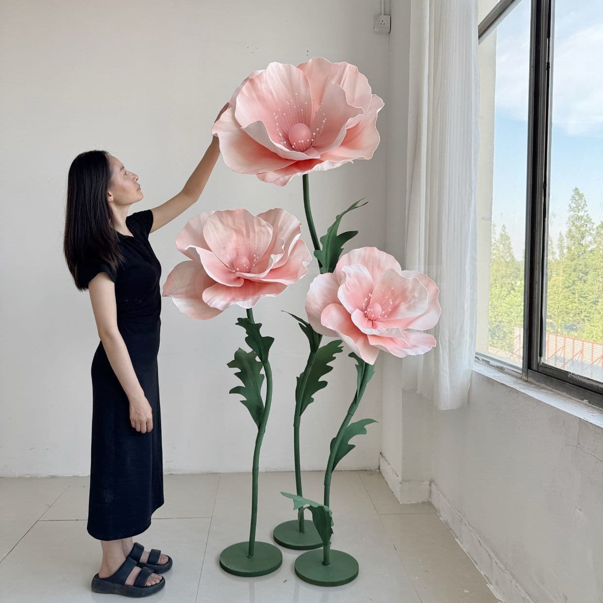 Outdoor Waterproof Giant Poppy Artificial Flowers Wedding Props Stage Decoration Photo Prop Scene Setup