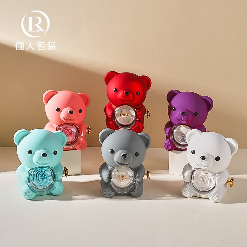 Cross-border Hot Selling Hugging Bear Flip Surprise Rose Jewelry Box Bear Soap Flower Valentine's Proposal Gift Box