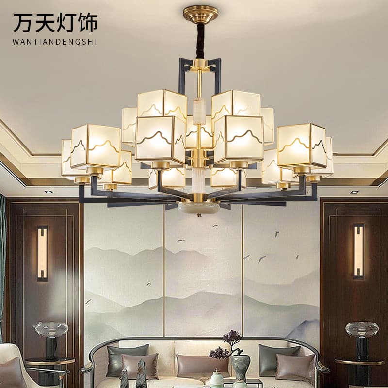 New Chinese Style Living Room Chandelier, Chinese Style Solid Copper Glass, Light Luxury Restaurant, Duplex Villa, Corridor Light, Staircase Chandelier