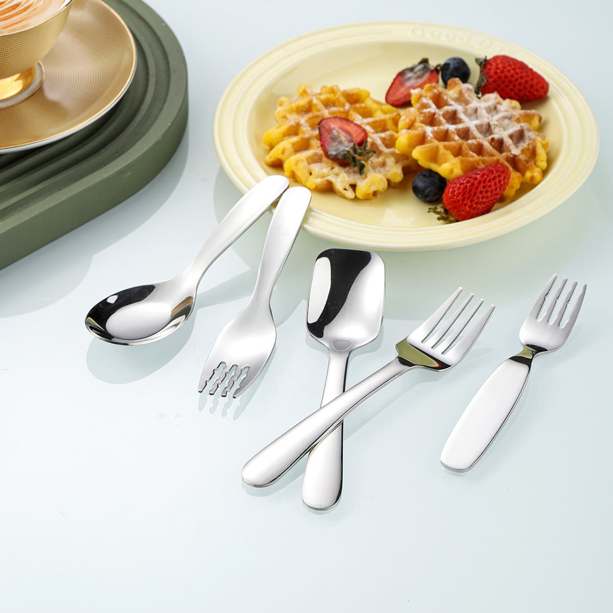 Cross-border 304 stainless steel children's spoon and fork household baby eating spoon children's tableware hotel steak knife fork spoon
