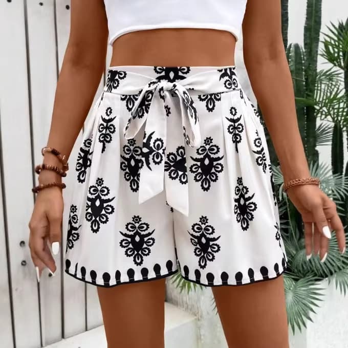 2026 Cross-border New European and American Casual Shorts Women's Casual Shorts Fully Printed Women's Printed Shorts