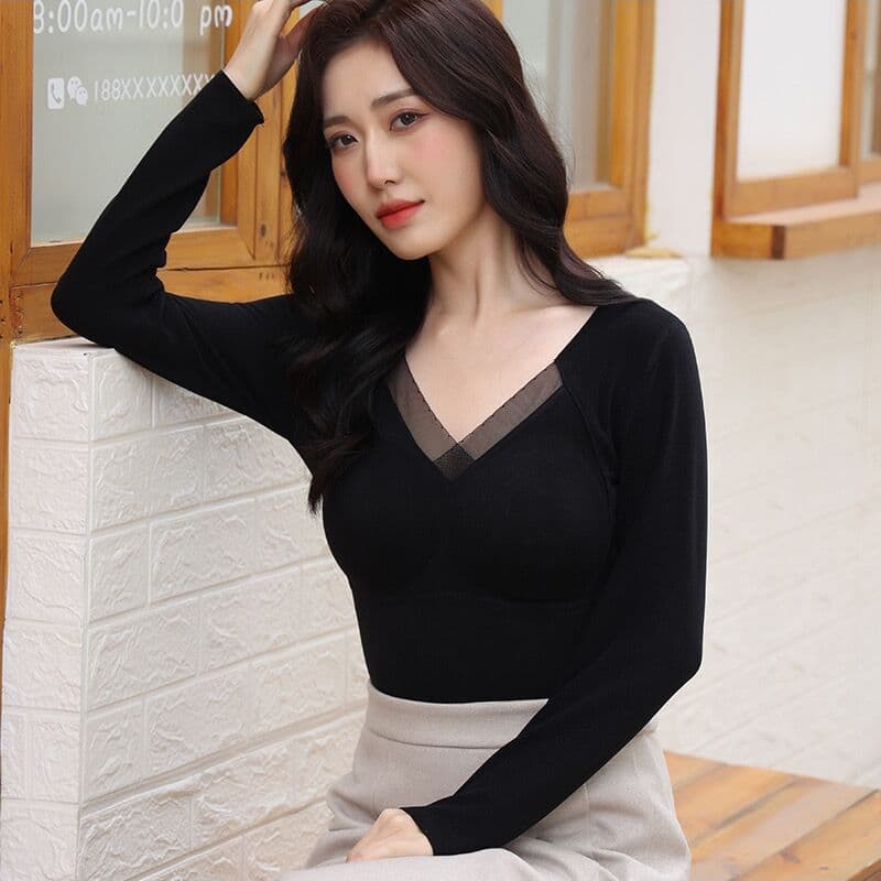 8805 graphene long-sleeve thermal underwear women's long-sleeve base layer integrated no-bra fast-heating warm top.