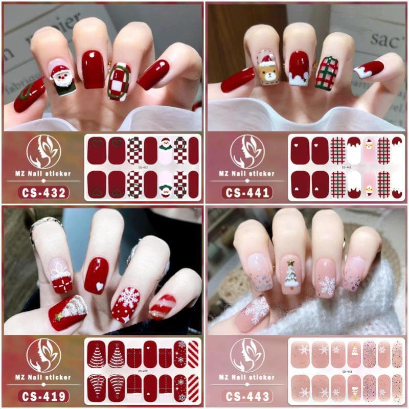 Christmas No-Bake Gel Nail Stickers Full Coverage Stickers Cute Christmas Tree Santa Claus Nail Stickers Removable