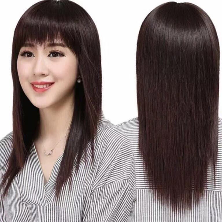 Women's Long Straight Full Wig Middle-Aged Mother Wig Face-Flattering Versatile Wig Cap