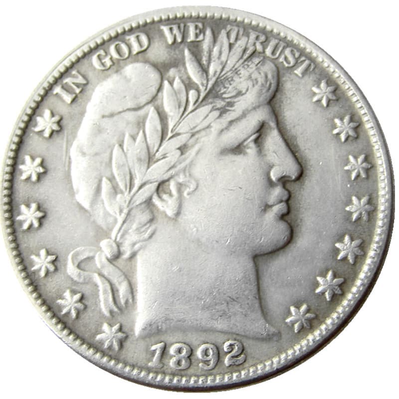 Antique-style craft P-version American half-dollar barber coin, made of silver-plated brass, commemorative coin, round box.