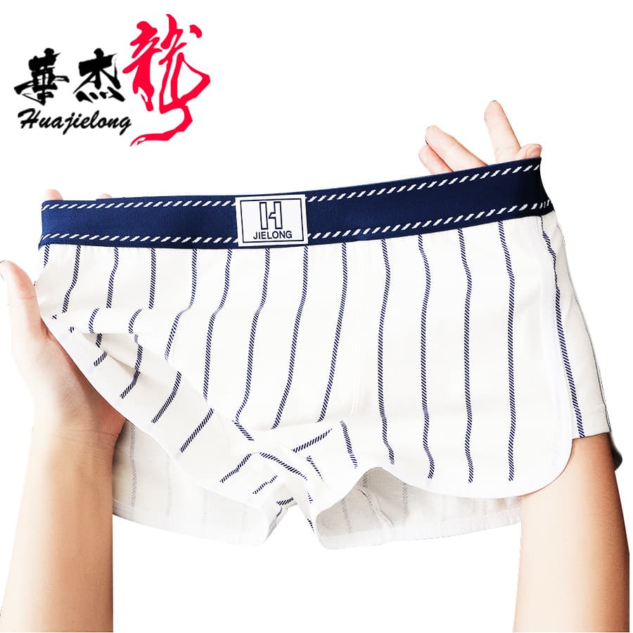 New Huajielong Striped Cotton Men's Boxer Briefs Breathable Trendy Shorts Drop Shipping