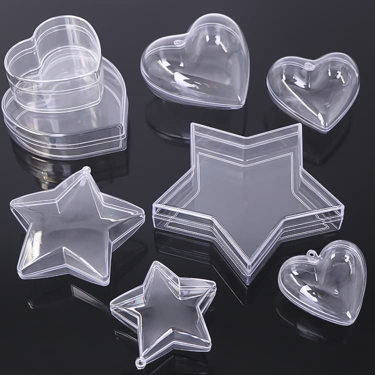 Ps Heart-Shaped Transparent Plastic Box, Decorative Heart Pendant, Christmas Star Ornament, Rubber Band Jewelry Packaging Box