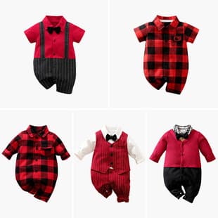 Newborn First Birthday Romper Spring Summer Baby Gentleman Onesie 100 Days Baby Clothes Red Festive Drop Shipping