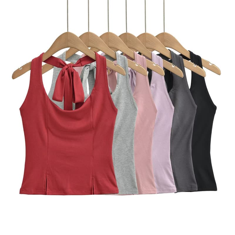 Simple Halter Backless Split Vest Top for Women Summer Going Out Pure Desire Fitted Bodysuit Chic Streetwear Camisole