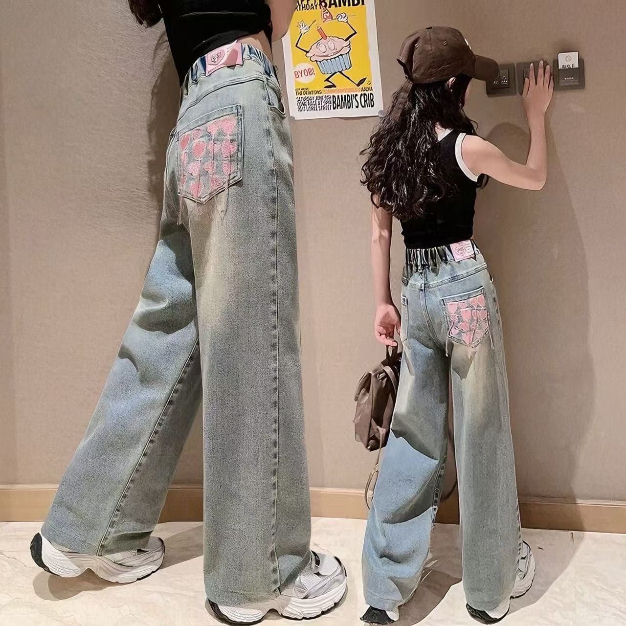 2026 Summer Girls Heart Tassel Denim Wide Leg Pants Fashionable Trendy Slimming Loose Children's Jeans