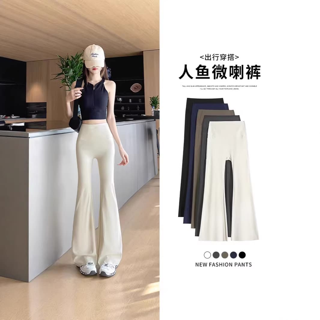 Double Pocket High-Waist Flared Yoga Pants, Tummy Control and Hip Lifting, Summer Thin Shark Pants for Women, Wear-Out Barbie Pants