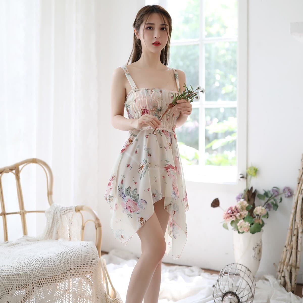 Sexy Lace Chemise Nightgown Women Pure Desire Chiffon Home Private Room Transparent Temptation Summer Sweet Short Dress Pajamas