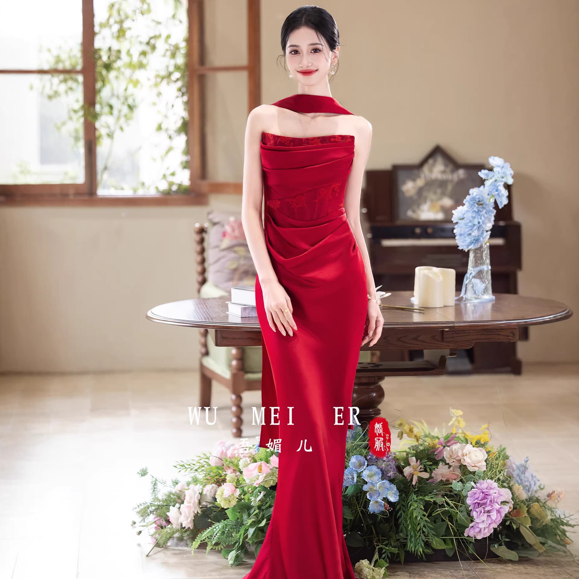 Red Evening Gown 2026 New Style Bride Elegant Engagement Dress Toast Dress High-End Slimming Evening Dress