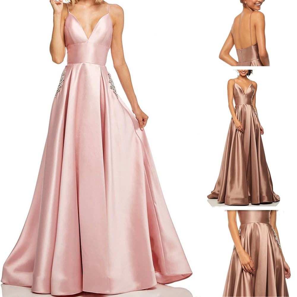 2026 New European and American Style Amazon EBAY Heavy-Duty Evening Gown Hollow Rhinestone Strap Dress for Banquet Wedding