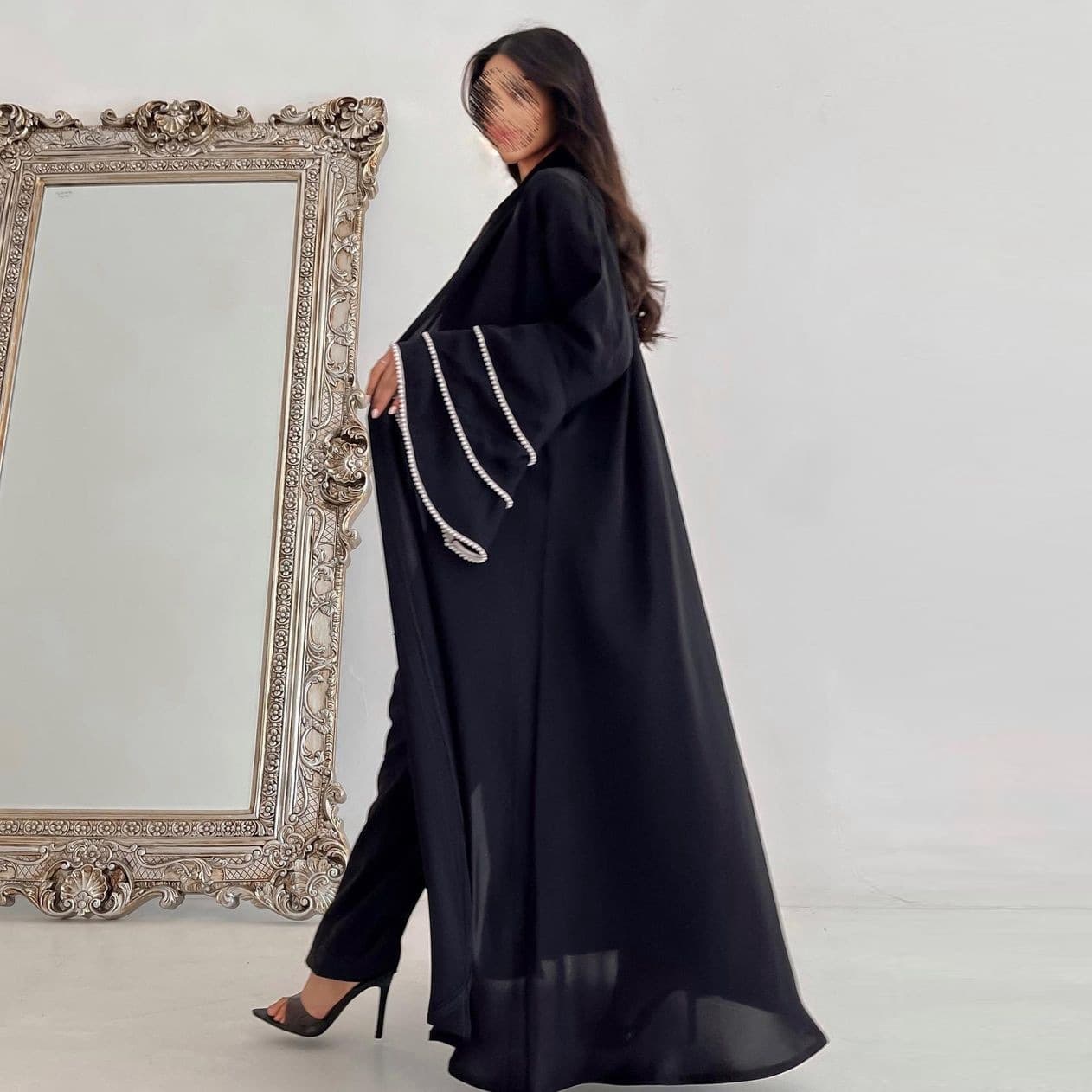 MQ120 2026 Summer New Modest Cross-Border Cardigan Black Long Dress Sleeve Cuff Beaded Fashion Jacket