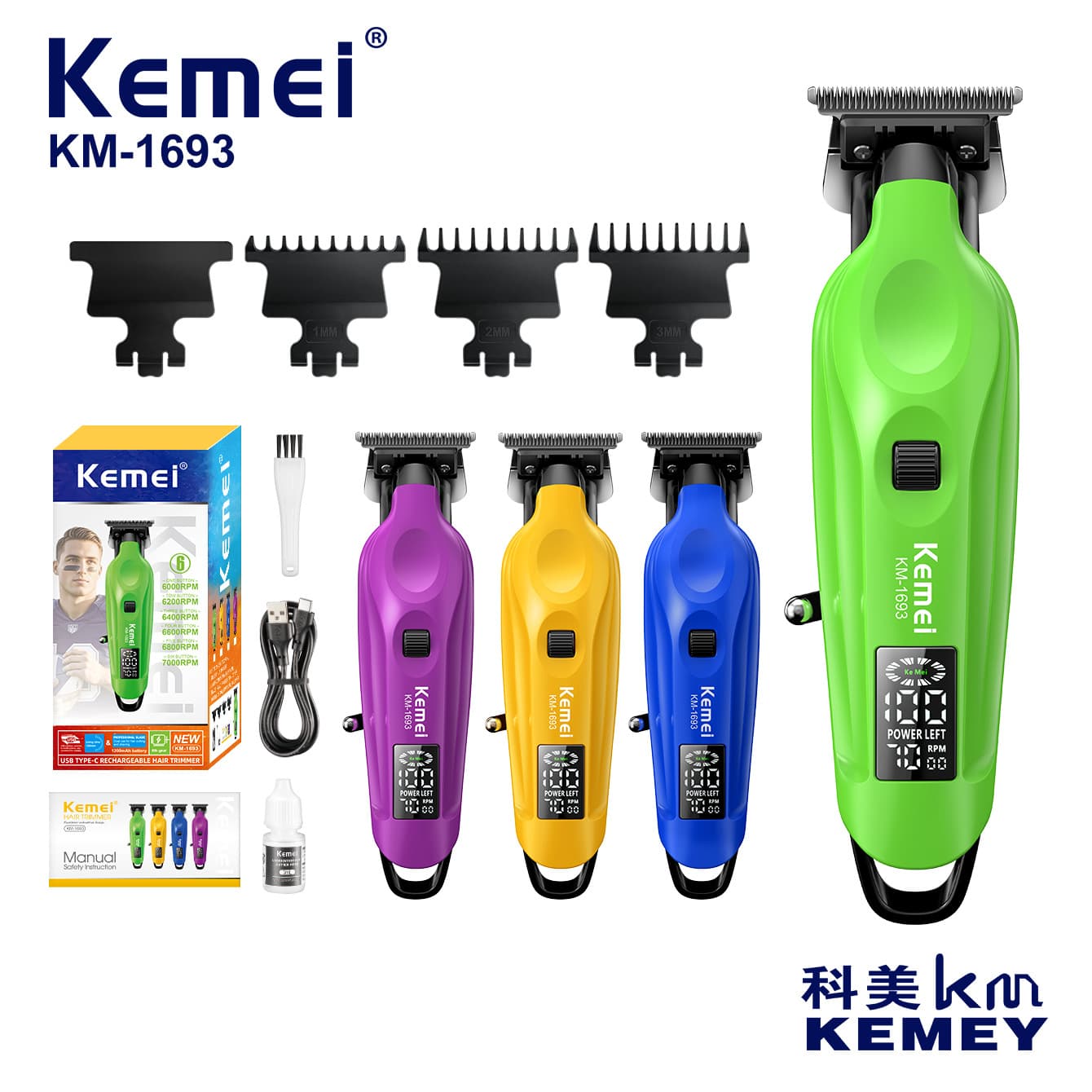 Kemei Electric Hair Clipper KM-1693 Professional Salon Barber Trimmer Digital Display Home Use Hair Cutting Clipper