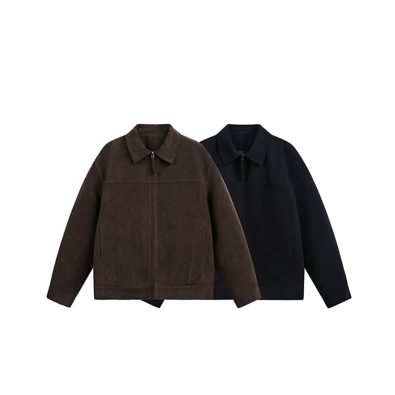 INTENT Original Genuine Barn Jacket in Dark Coffee, Imitation Cow Suede, Retro Turn-down Collar, Suede, Regular Shoulder Fit