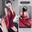 New Hanfu Red Sexy Pajama Set, Temptation Palace Belly Dance Bride Costume, Sheer Suspender Hot