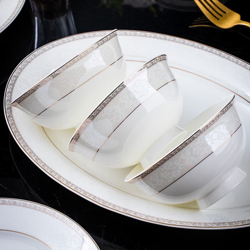 European Bone China Rice Bowls and Plates, Jingdezhen Ceramic Tableware Bowl and Dish Set, Household Gifts, Wholesale with Free Mix and Match