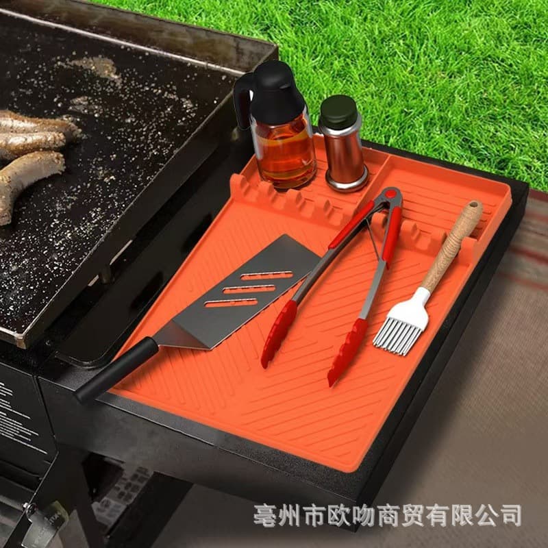 Cross-border BBQ mat, black stone BBQ grill silicone side rack mat, baking tray protective mat, oil draining mat, silicone oven tool mat