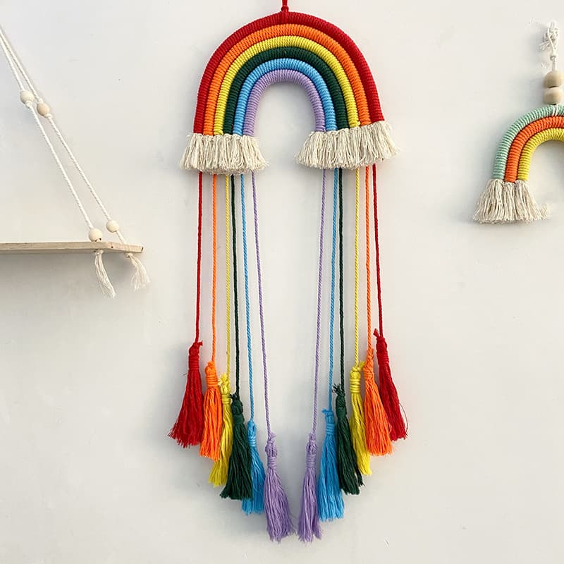 Nordic Cotton Rope Woven Rainbow Wall Hanging, Bedroom Creative Ornament, Girly Children's Room and Homestay Decorative Hanging