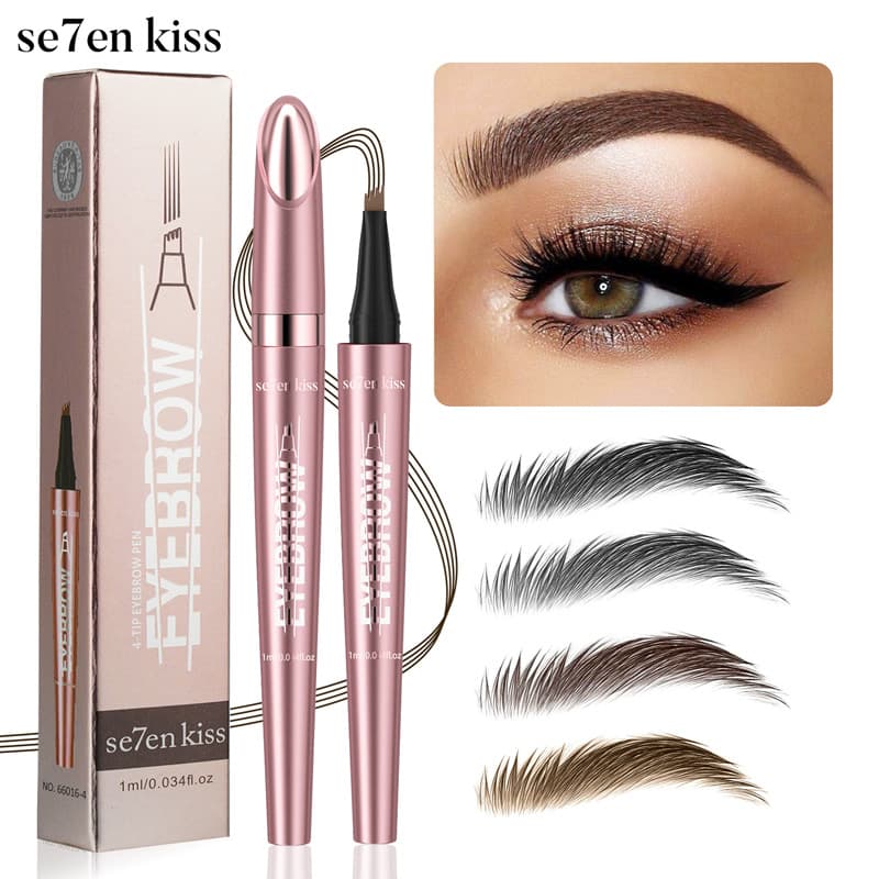 Cross-border Exclusive se7enkiss Four-Prong Water Eyebrow Pen, Four-Color Wild Eyebrow, Waterproof, Long-Lasting, Smudge-Proof, Fine-Tip Eyebrow Pencil
