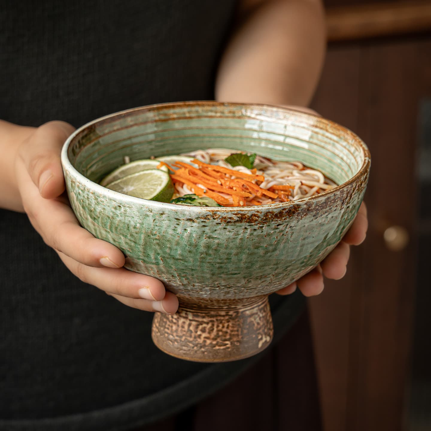 Jing Jifeng high-footed bowl, stoneware noodle bowl, household ceramic dish bowl, Japanese tableware, fruit dessert bowl, high-end soup bowl