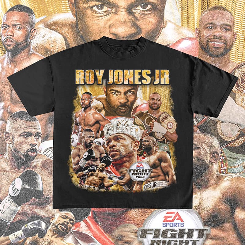 American Retro Print Pure Cotton Round Neck Summer Shoulder T-Shirt Boxing Fighter Street Style Casual Loose Fit Men's T-Shirt