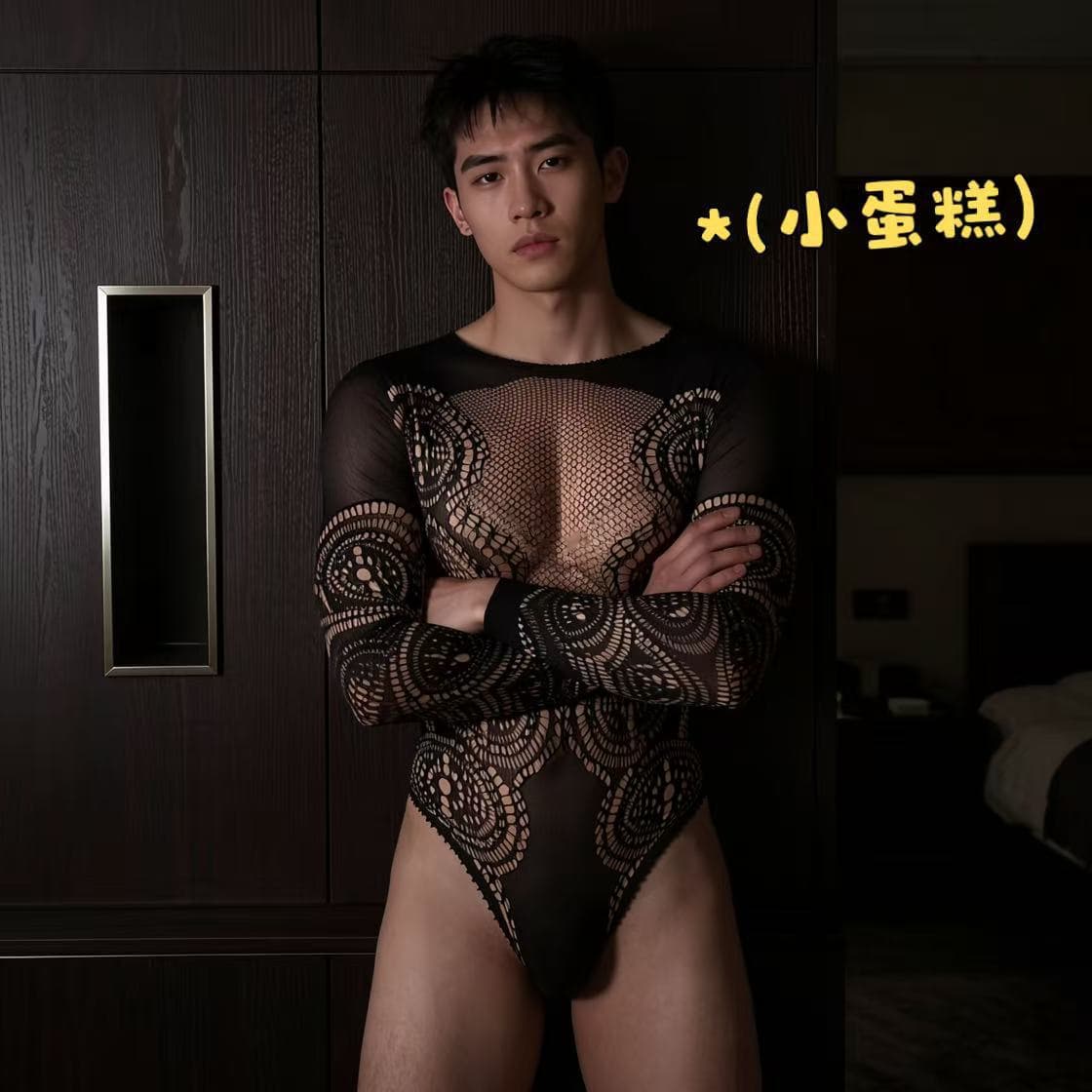 Sexy Mesh Bodysuit Men's GAY Quick-Release See-Through Mesh Forbidden Style Sexy Sleepwear Crossdresser Role Play