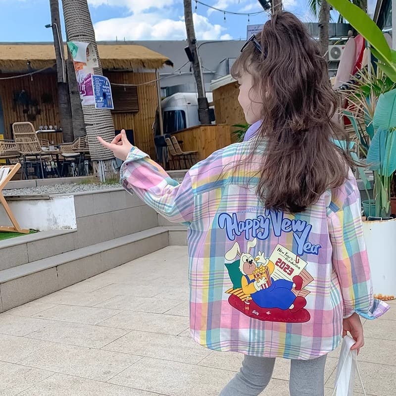 Custom Girls' Plaid Shirt Autumn Outfit 2025 New Fashionable Children's Long Sleeve Shirt Spring/Autumn Style Jacket for Little Girls