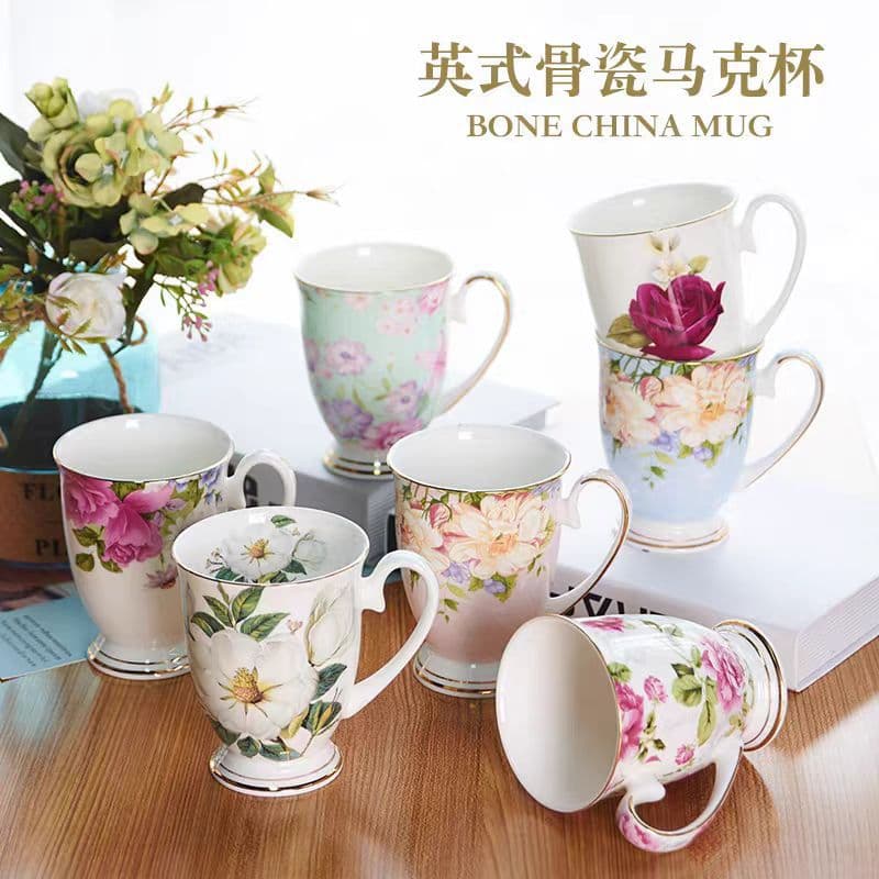 Bone China Royal Cup Breakfast Creative Mug Water Cup Milk Cup Office Coffee Cup Household Red Tea Cup