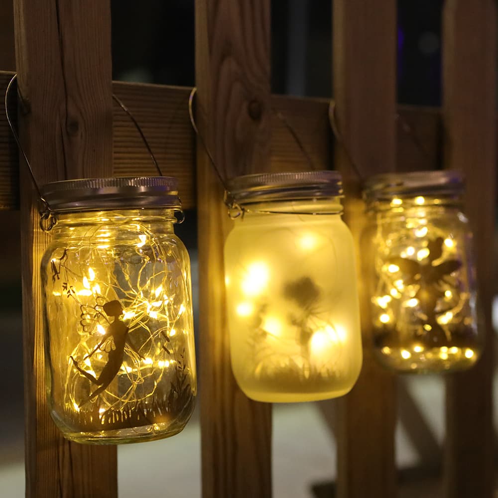 Amazon Solar Frosted Mason Jar Light Outdoor Waterproof Glass Bottle DIY Star Wish Bottle Courtyard