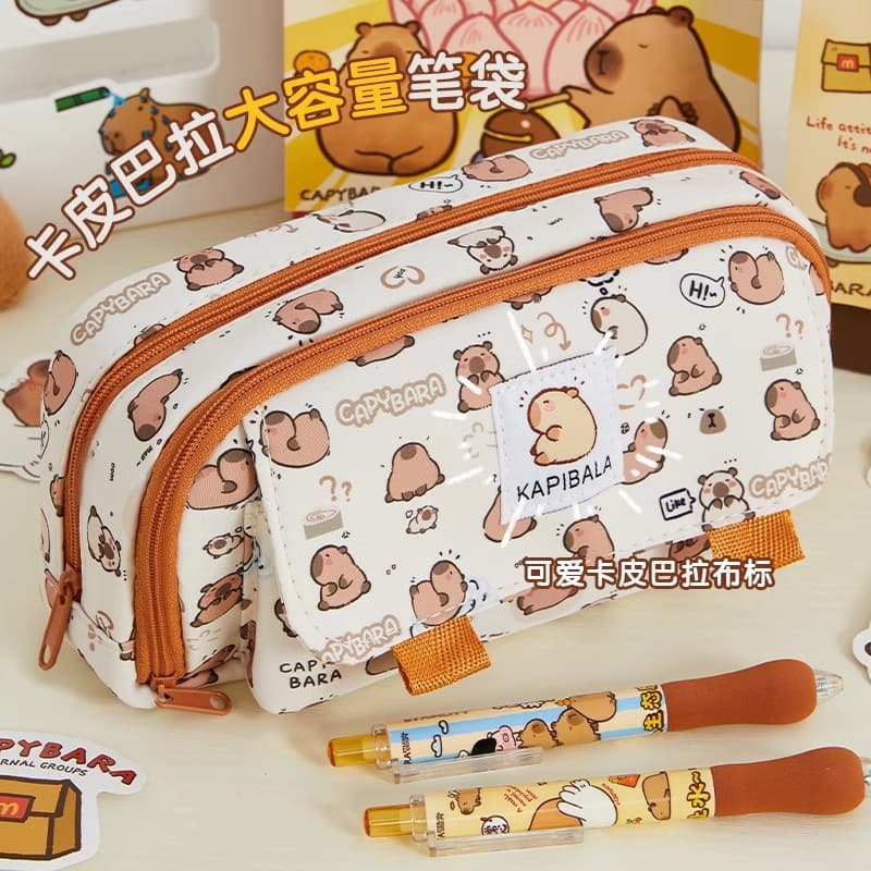 2025 New Cute Little Capibala Pencil Bag Student High-Looking Multifunctional Large Capacity Stationery Box Storage Bag