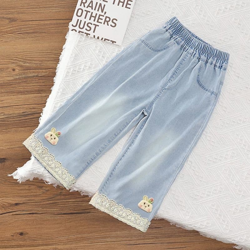 Girls Tencel Denim Straight Leg Pants Summer Children Wide Leg Pants Baby Tencel Washed Soft Denim Pants