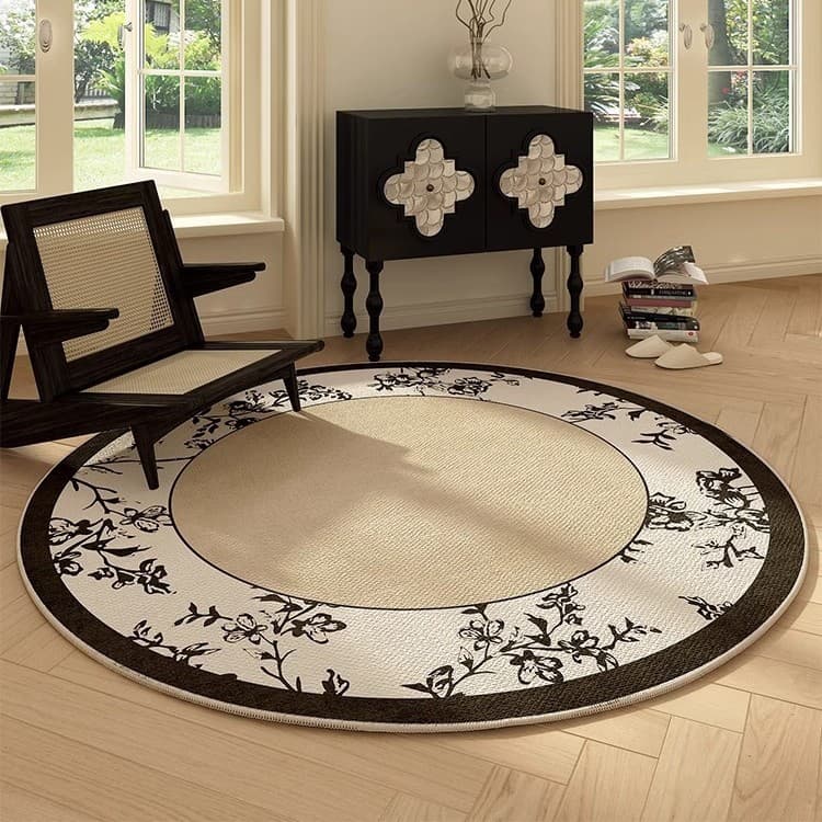 Vintage Round Carpet Living Room Sofa Coffee Table Bedroom Bedside Makeup Dresser Chair Floor Mat Black Premium Sense