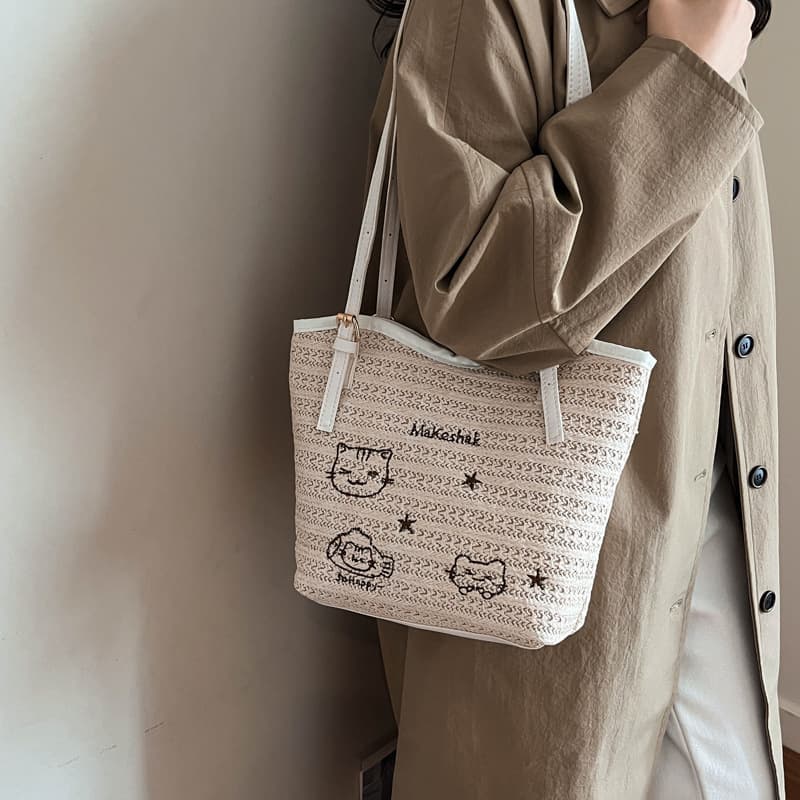 Large-capacity casual woven bag tote bag for women 2026 spring and summer new armpit bag shopping and travel shoulder bag bags