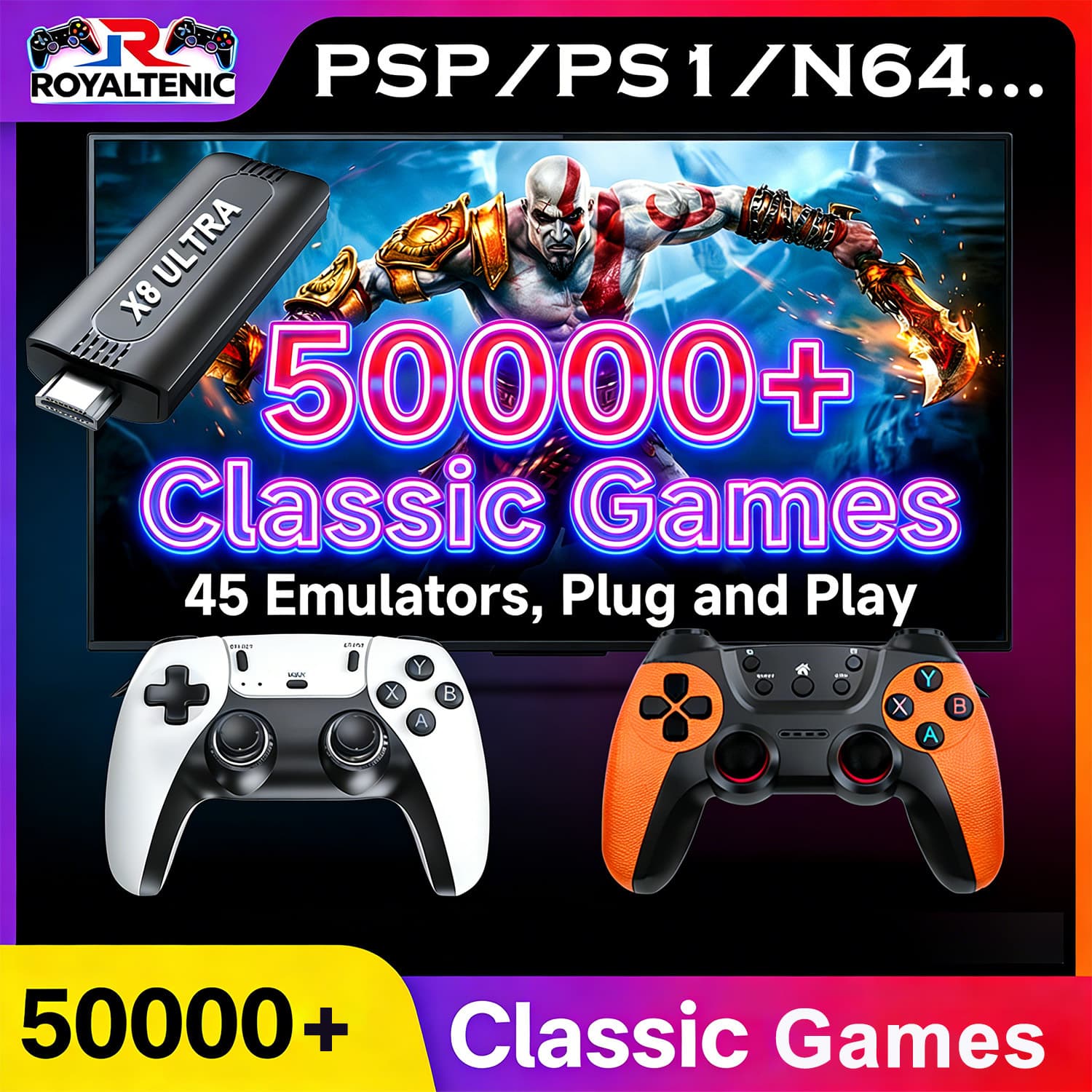X8 ULTRA Game Console 50,000+ Games PSP PS1 God of War 4 Emulator Plug and Play Retro Game Console