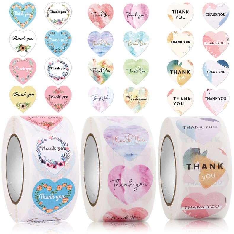 Cross-border Thankyou Thank You Labels Heart Heart-shaped Floral Decorative Sealing Stickers Gift Roll Adhesive