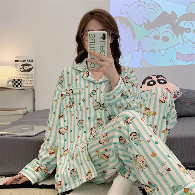 Factory Wholesale Pyjamas Japanese Cartoon Pudding Dog Sleepwear Women Spring Autumn Cotton-like Long Sleeve Long Pants Set for Export