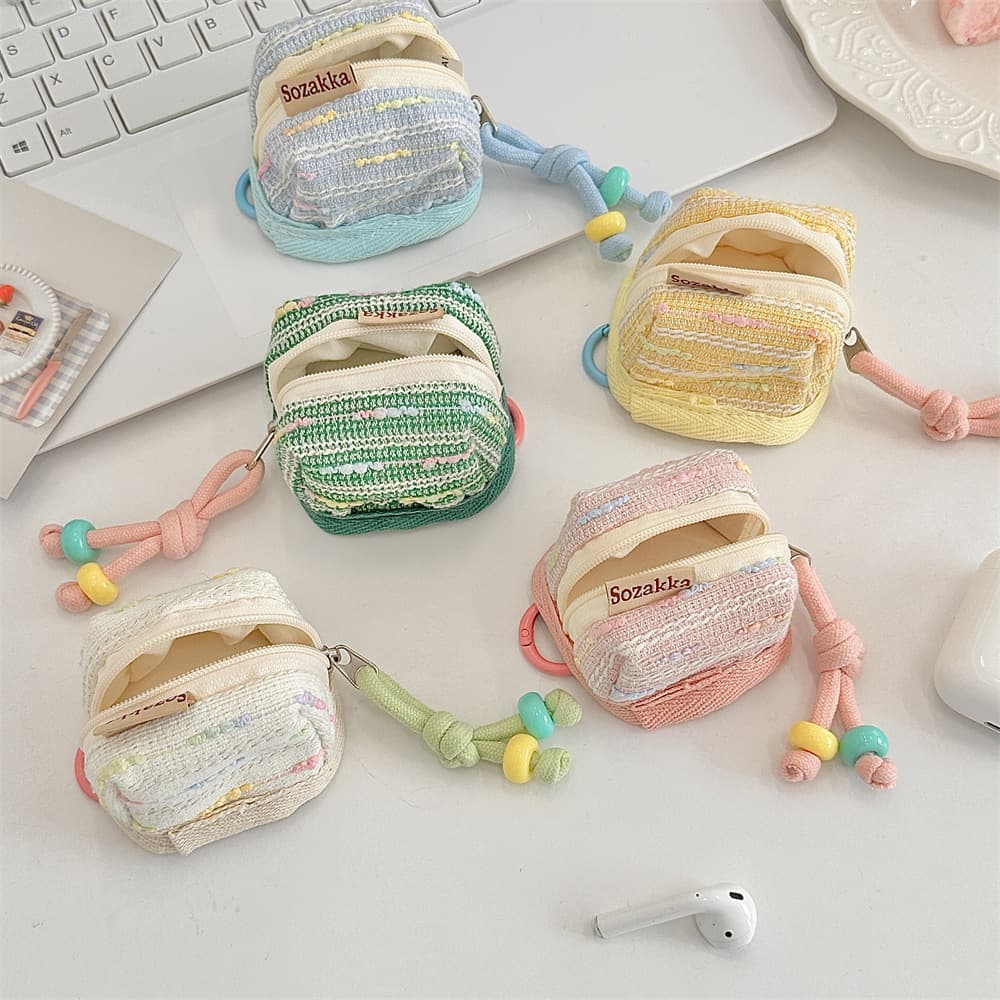410312 Small luxury style cute portable soft fabric case for Apple wireless Bluetooth earphone protection and storage