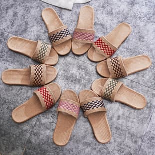 Linen Slippers for Women Summer Home Couple Indoor Wood Floor Thick Sole Anti-Slip Non-Odor, Four-Season Home Slippers for Men