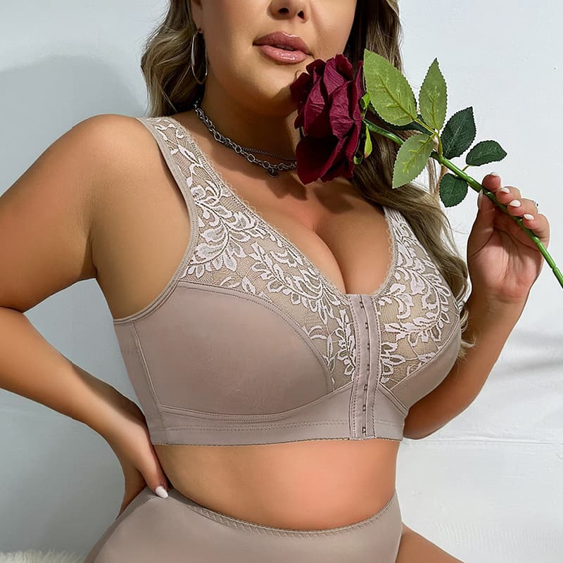 Cross-border Plus Size Wirefree Seamless Bra Front Closure Ultra-thin Cup Full Coverage Bra Wholesale