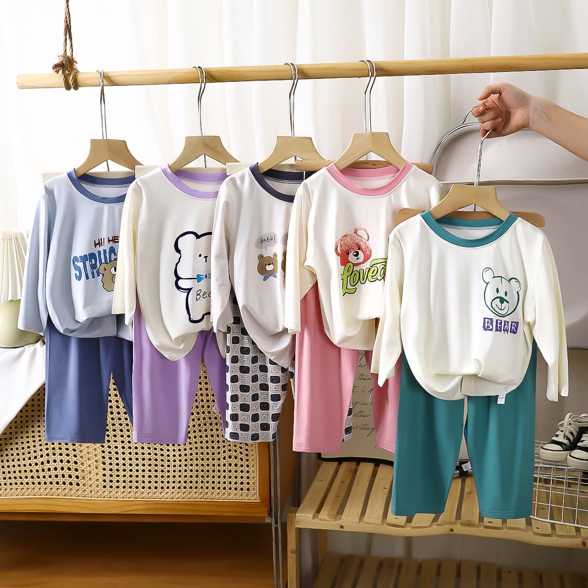 Ecos children's summer three-quarter sleeve home clothes suit spring and summer girls' pajamas boys' thin air-conditioned clothes Korean version