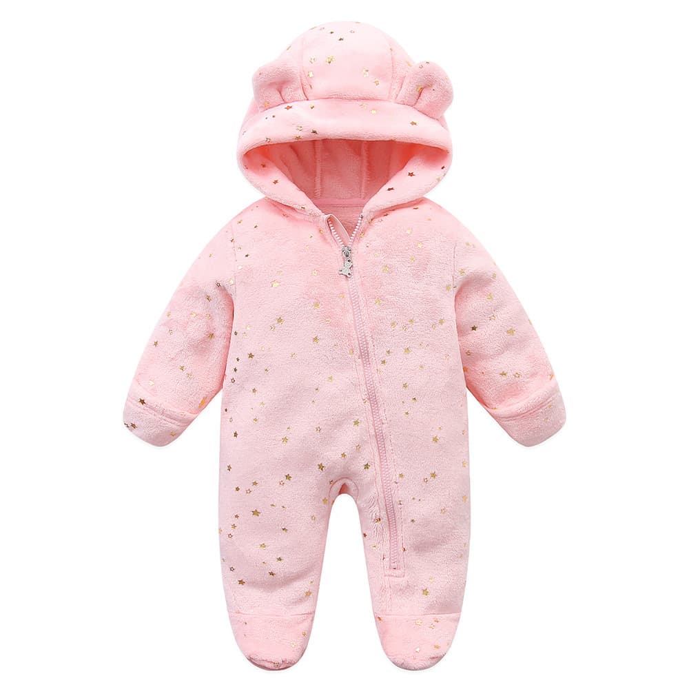 Thickened Korean Style Cotton Outfit for Newborn Babies Boys Girls Romper Suit Warm Crawling Suit Long Sleeve Zipper Closure