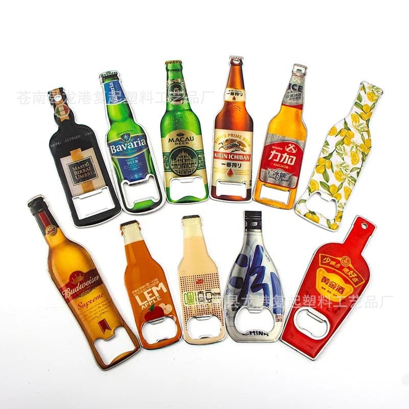 Creative Wine Opener, Stainless Steel Beer Starter, Refrigerator Magnet, Multi-Functional Advertising Glue Bottle Opener, Customized Logo