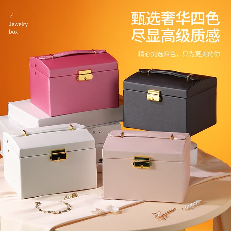 Three-Layer Cross-Border PU Leather Jewelry Box with Two Drawers, Earring and Ear Stud Organizer for Women