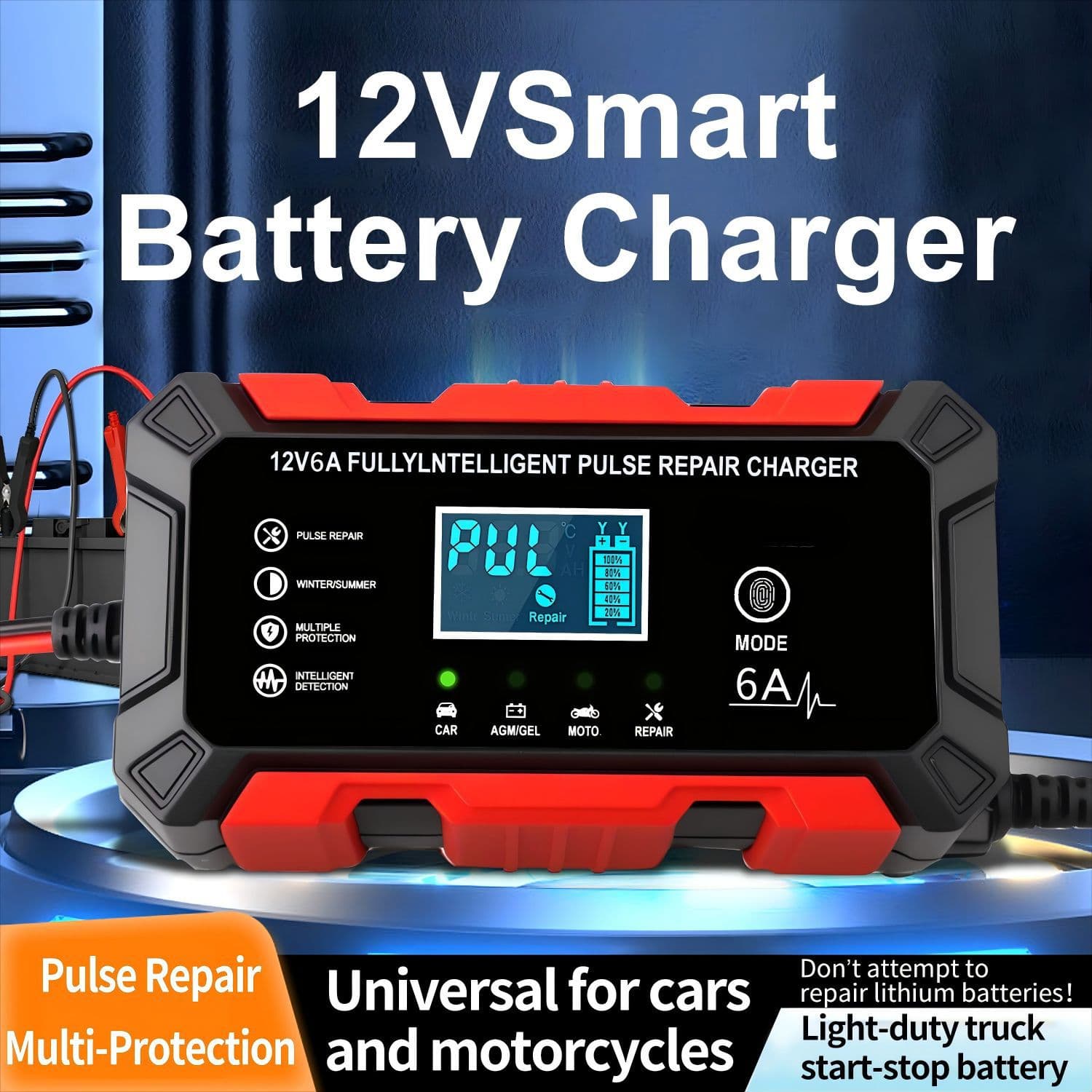 Cross-border Lead Acid Charger 12V6A for Car Motorcycle Electric Vehicle Battery Pulse Repair Charger